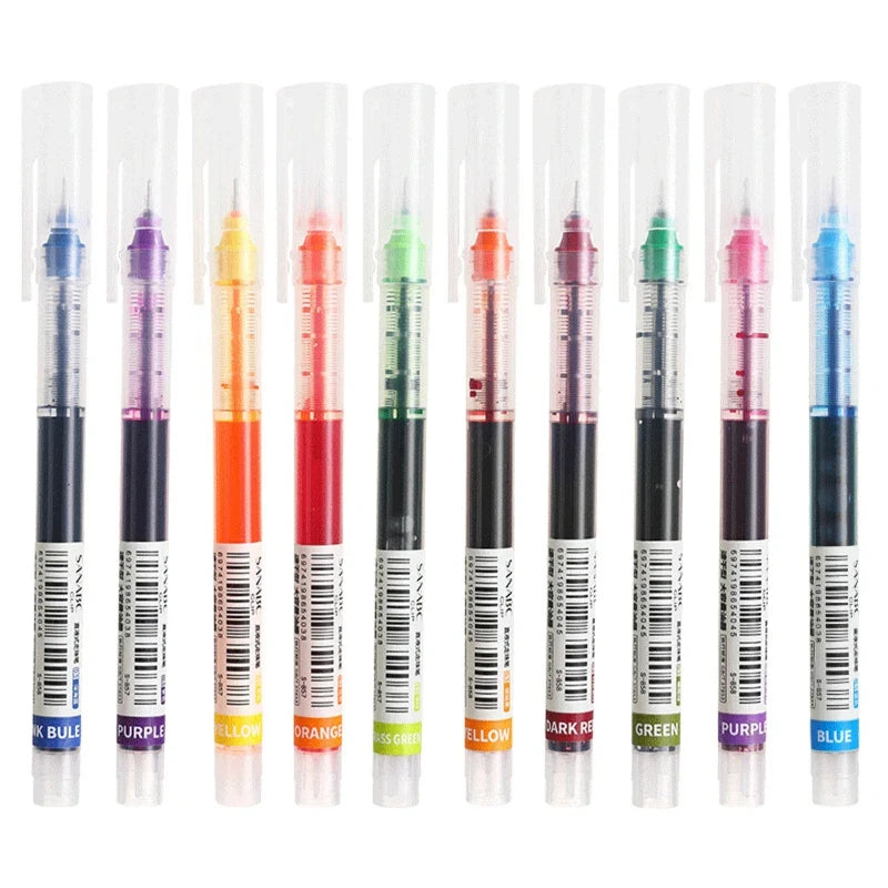 10pcs High Quality 0.5mm Needle Type Gel Ink Pens Straight Liquid Ballpoint Pen Color Stationery School Office Writing Supplies