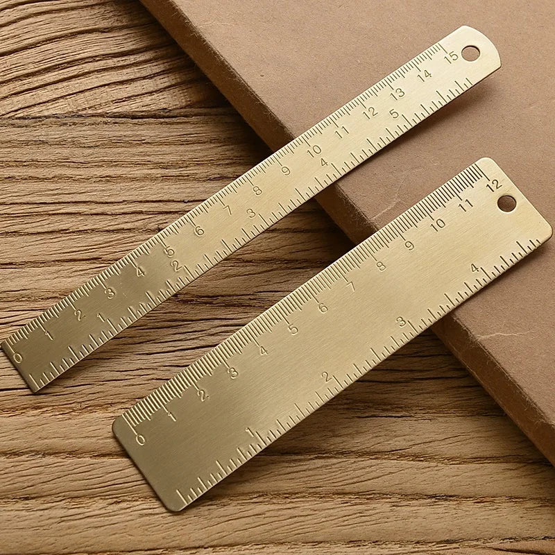 Vintage Brass Straight Ruler Creative Metal Triangle Ruler Protractor Stationery Measuring Tool School Supplies Multiple Lengths