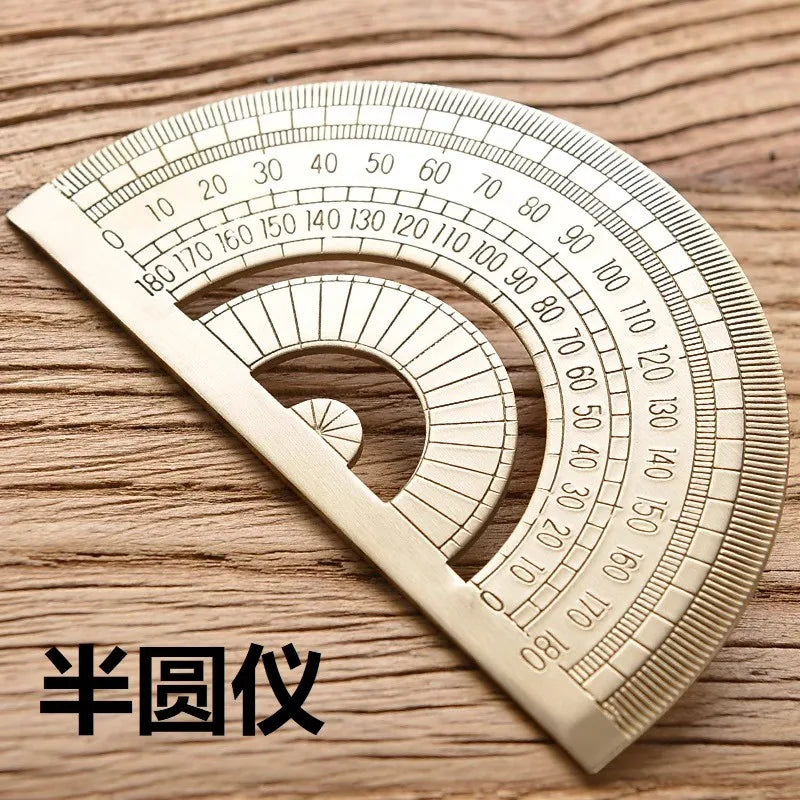 Vintage Brass Straight Ruler Creative Metal Triangle Ruler Protractor Stationery Measuring Tool School Supplies Multiple Lengths