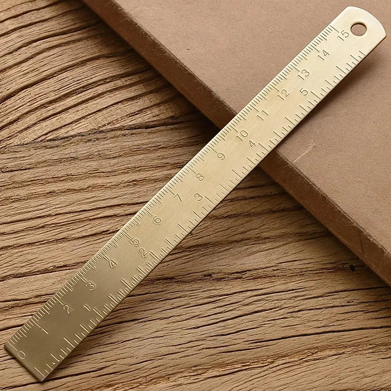 Vintage Brass Straight Ruler Creative Metal Triangle Ruler Protractor Stationery Measuring Tool School Supplies Multiple Lengths