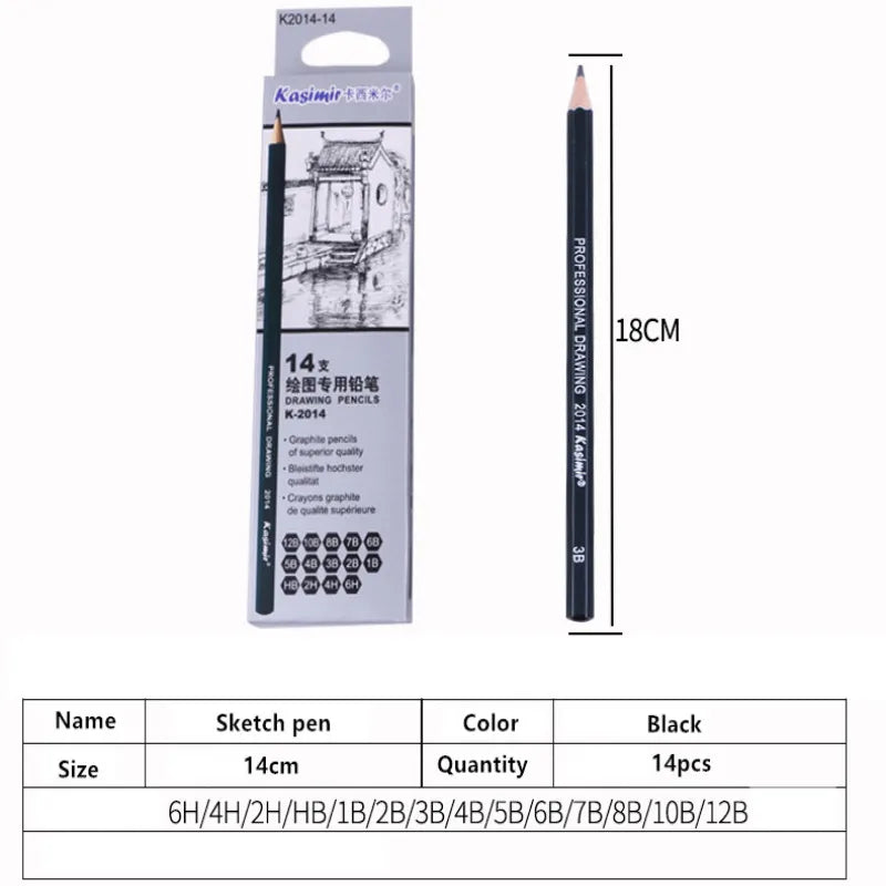 14Pcs/Set Drawing Sketch Pencils Set Wooden Professional Art Supplies HB 2B 6H 4H 2H 3B 4B 5B 6B 10B 12B 1B Painting Stationery