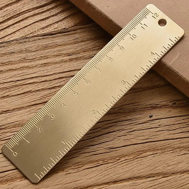 Vintage Brass Straight Ruler Creative Metal Triangle Ruler Protractor Stationery Measuring Tool School Supplies Multiple Lengths
