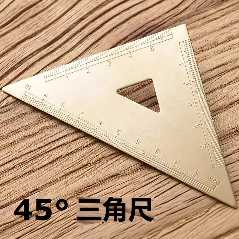 Vintage Brass Straight Ruler Creative Metal Triangle Ruler Protractor Stationery Measuring Tool School Supplies Multiple Lengths